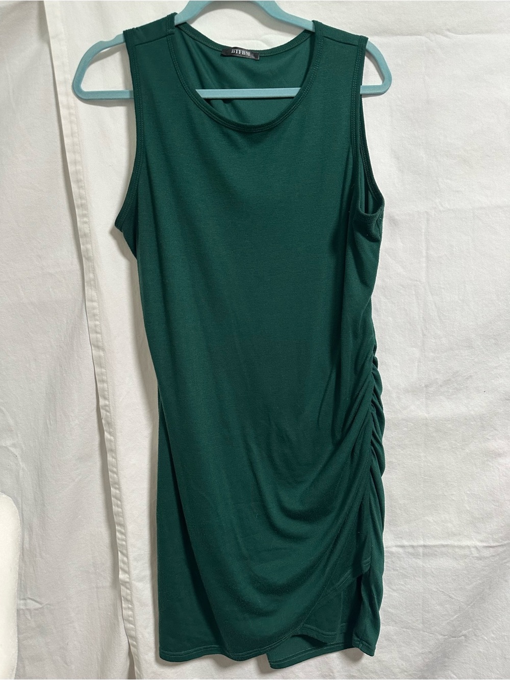 Sleeveless Ruched Side Mini Dress in Forest Green